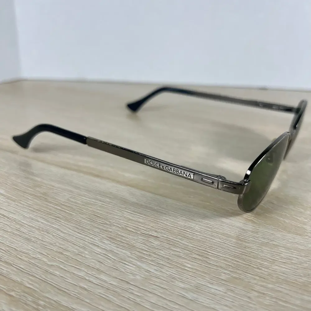Vintage RARE! Dolce & Gabbana Oval Sunglasses Green Lenses Metal 51-20-140 Italy